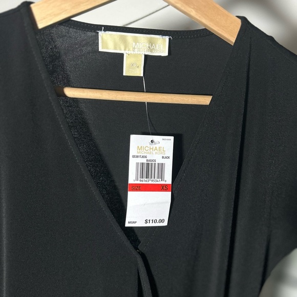 Michael Kors NWT Black Dress Faux Wrap with Gold Detail On Hip, Size XS - Picture 3 of 5